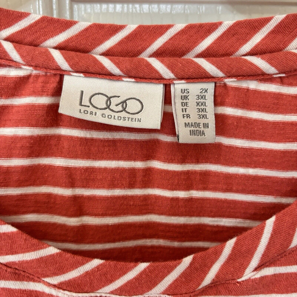 2X LOGO Cute Mauve Striped Babydoll Flared Cotton Top W Pockets - Picture 7 of 8